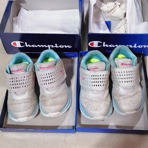 two pair champion silver shining shoes kids Us 9 and 9.5